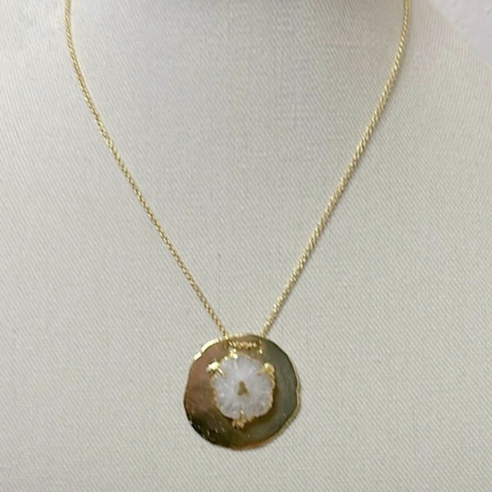 Gold Disc Necklace with Lavender Tone Druzy Accent